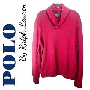 POLO RALPH LAUREN MEN’S LUXURY 100% COTTON RED SHAWL COLLAR SWEATER HOLIDAY, L